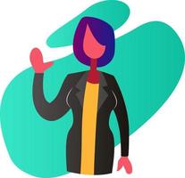 Minimalistic colorful vector illustration of a female doctor waving on white background