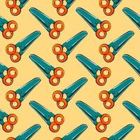 Orange scissors,seamless pattern on yellow background. vector