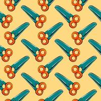 Orange scissors,seamless pattern on yellow background. vector