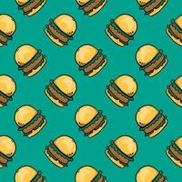 Cute little burger ,seamless pattern on green background. vector