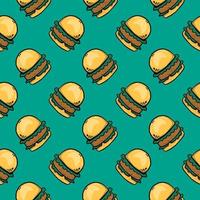 Cute little burger ,seamless pattern on green background. vector