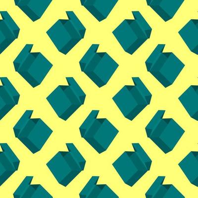 Blue box, seamless pattern on yellow background.
