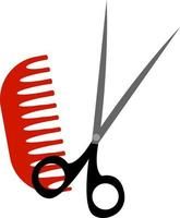 Red comb and black scissors, illustration, vector on white background