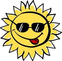 Sun with glasses, illustration, vector on white background.