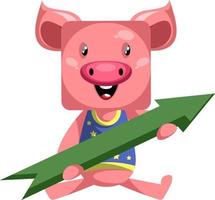 Pig with arrow sign, illustration, vector on white background.