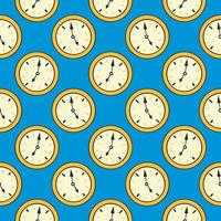 Yellow clock, seamless pattern on blue background. vector