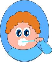 Baby brushing teeth, illustration, vector on white background.