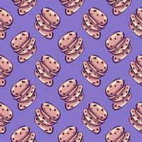 Chocolate chip cookies , seamless pattern on a purple background. vector