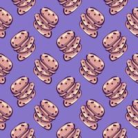 Chocolate chip cookies , seamless pattern on a purple background. vector