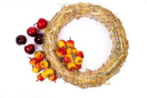 Wreath woven from the branches of the vine isolated , Place for text photo