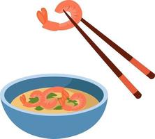 Shrimp soup, illustration, vector on white background.