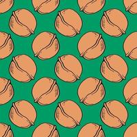 Walnut in a shell, seamless pattern on green background. vector