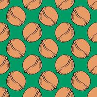 Walnut in a shell, seamless pattern on green background. vector