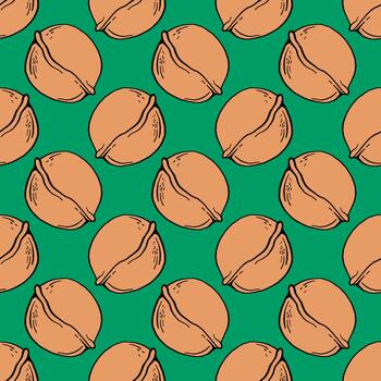 nuez en una cáscara, patrón sin costuras sobre fondo verde. vector