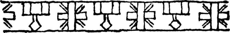 Wine-Glass Border related to fish-bone design and common in the Kazaks and Shirvans, vintage engraving. vector