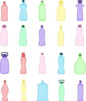 botellas de plástico de colores, ilustración, vector, sobre un fondo blanco. vector