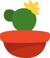 Cactus with yellow flower in pot, illustration, vector on a white background.