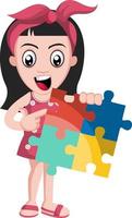 Girl with puzzle, illustration, vector on white background.