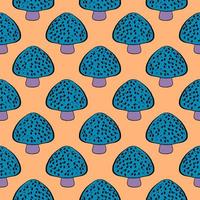 Blue mushrooom , seamless pattern on a yellow background. vector