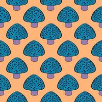 Blue mushrooom , seamless pattern on a yellow background. vector