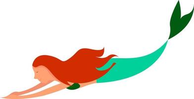 sirena con pelo rojo, ilustración, vector sobre fondo blanco.