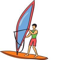 Windsurfing, illustration, vector on white background.