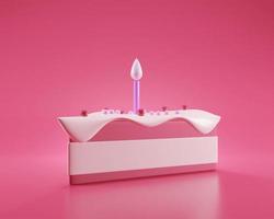 Cute birthday triangle cake 3d rendering pink color with a candle, Sweet cake for a surprise birthday, mother's, or, Valentine's, Day, on a pink background. photo