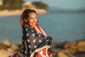 Young Woman With American National Flag photo