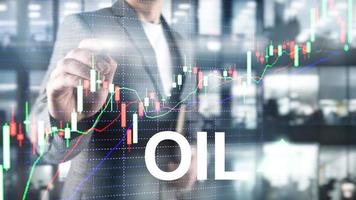 Oil trend up. Crude oil price stock exchange trading up. Price oil up. Arrow rises. Abstract business background. photo