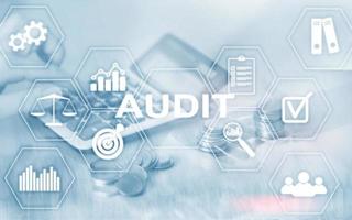 Audit Finance banking concept. Double Exposure Coins Financial and Business background. photo