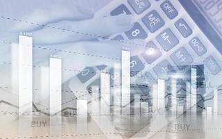 Graph on rows of coins. Financial stock trading graph chart diagram. Exchange and Trading concept. photo