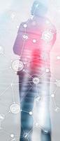 Vertical Panorama Banner. Business process structure industrial workflow diagram automation innovation concept on virtual screen mixed media. photo