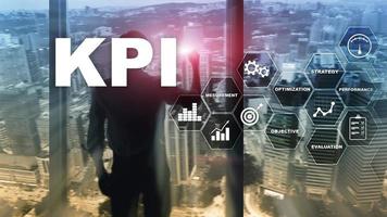 KPI - Key Performance Indicator. Business and technology concept. Multiple exposure, mixed media. Financial concept on blurred background photo