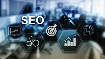 SEO - Search engine optimization, Digital marketing and internet technology concept on blurred background. photo