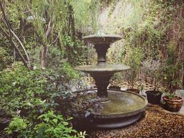 Classic victorian style of outdoor fountain in garden with retro filter effect photo