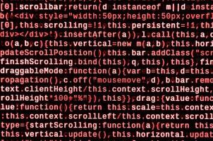 funciones javascript, variables, objetos. Supervise el primer plano del código fuente de la función. lugar de trabajo especializado en TI foto