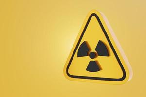 Ilustración 3d del icono de señal de advertencia amarilla radiactivo, nuclear, contaminante, radiación, químico biológico, químico, contaminación, reactor, aislado en fondo amarillo. foto