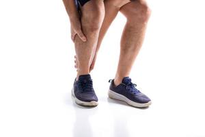 Elderly men or women or young people have knee, ankle, joint pain, arthritis, and tendon problems. exercise-induced muscle pain from gout and uric acid isolated on white background photo