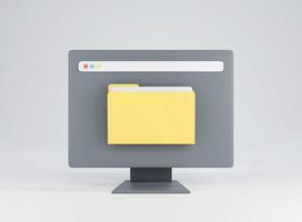 3D folder icon on desktop computer. File transfer concept. 3D rendering photo