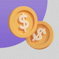 currency coin. golden dollar profit on investment. 3d illustration with clipping path. photo