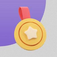 medalla de oro con una estrella en el medio premios por victorias en eventos deportivos. Ilustración 3D con trazado de recorte. foto