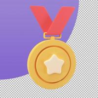 gold medal with a star in the middle Awards for victories in sporting events. 3d illustration with clipping path. photo