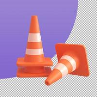 zona de mejora de la construcción del cono de tráfico naranja. Ilustración 3D con trazado de recorte. foto