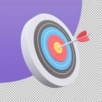flechas disparadas en el centro del concepto de análisis de marketing objetivo para objetivos comerciales. Ilustración 3d con trazado de recorte. foto
