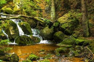 hermosa cascada río corriente en el parque forestal brocken harz alemania. foto