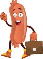 Sausage with suitcase, illustration, vector on white background.