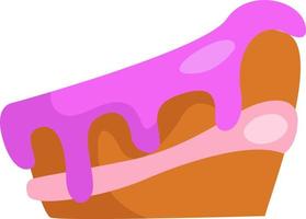 Slice of cake with purple icing, illustration, vector on a white background.