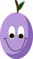 Happy purple plum, illustration, vector on white background.