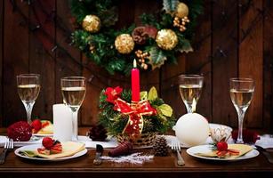 Traditional dishware on Christmas table. photo