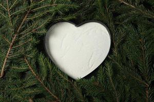 Merry Christmas and Happy Holidays greeting card, frame, banner. New Year. Pine tree branches on white. photo